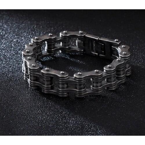 HaoYi Motorcycle Chain 316LStainless Steel Locomotive Bracelets Punk Rock Party Mens Wristband Biker Black