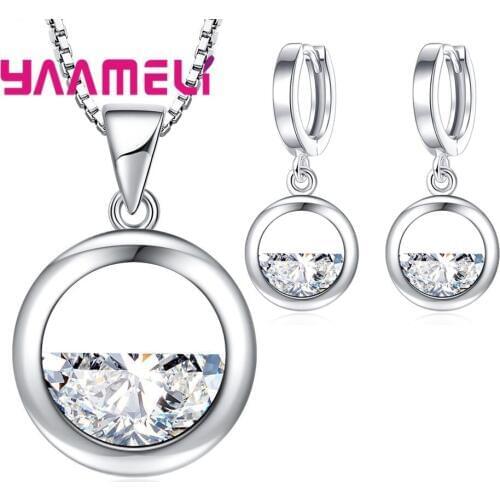 925 Sterling Silver Crystal Necklace Earrings Set Rhinestone New Simple Water Pool Party Dress Jewelry Sets for Women