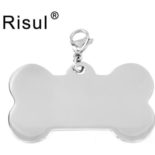 Risul Stainless steel Dog Tag Dogs Collar Pendants bone Charms DIY Pet puppy Pendants Tags both sides mirror polished 10 units