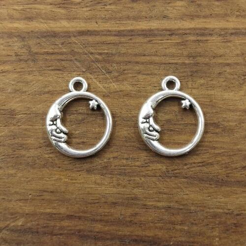 10 pcs 2 Sided Moon Charm 16mm Tibetan Silver Plated Pendants Antique Jewelry Making DIY Handmade Craft