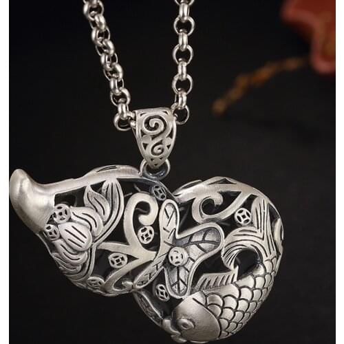 2018 Fashion Silver S990 Hollowed Out Carp, Lotus Gourd, Pure Silver, Old Antique Lady Sweater Chain, Pendant Wholesale