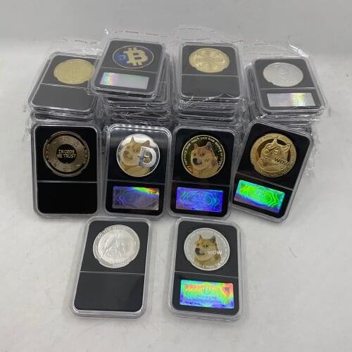 36 type Dogecoin/Bitcoin/ETH/Litecoin/Dash/Ripple/Monero/EOS Metal Physical Silver/Gold Ada Cardano Coin with Black Acrylic Case