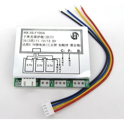 3S cells 12V 100A W Balance 18650 Li-ion lithium Battery Cell PCB BMS Protection Board 3.7V X 4