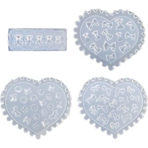 U90E 4Pcs Flower Bowtie Bear Resin Mold Epoxy Resin Casting Mold DIY Nail Art Crafts