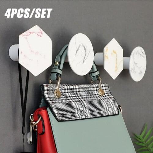 4Pcs/Set Nordic Resin Wall Mounted Coat Hook Minimalist Marble Pattern Bathroom Bedroom Door Entryway Hat Hanger
