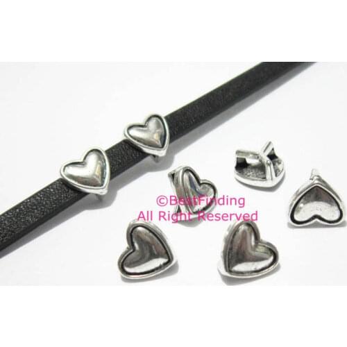 5mm Flat leather slider Carved heart slider 5x2mm leather findings FF214