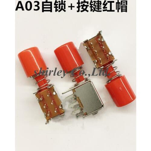 5PCS PS-22F03 Right Angle PCB Latching Push Button A03-03 Switch DPDT Double Pole 6 Pin self-locking key power switches A03