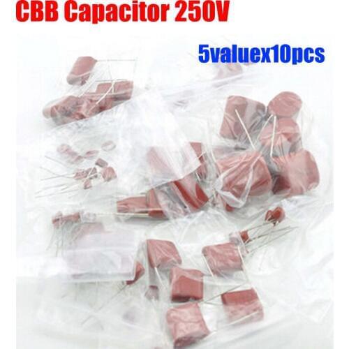 5valuesx10pcs=50pcs 250V CBB Capacitor Assorted Kit 104 224 334 105 etc