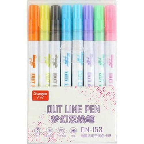 8 Color Gift Card Writing & Drawing Double Line Outline Two-line Color Pen SALE