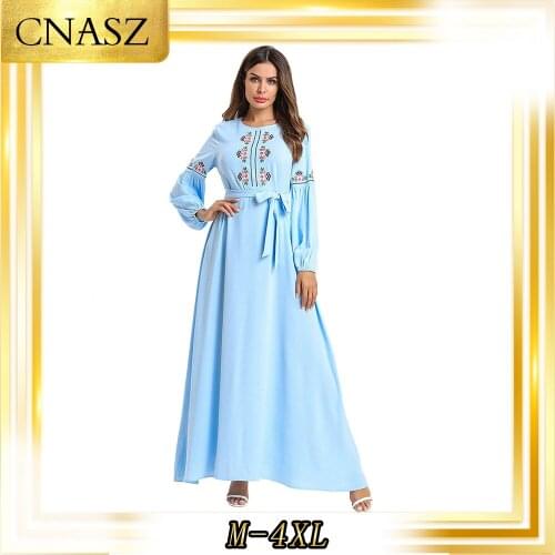 Abaya Dubai Islamic Clothing Fashion Long-Sleeved Large Size Solid Color Stitching Embroidered Long Skirt Mumulmane Femme Dress