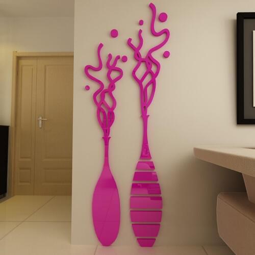 New arrival Double vase Acrylic mirror 3d wall stickers Bedroom TV wall modern DIY Art wall stickers Candy color Wholesales