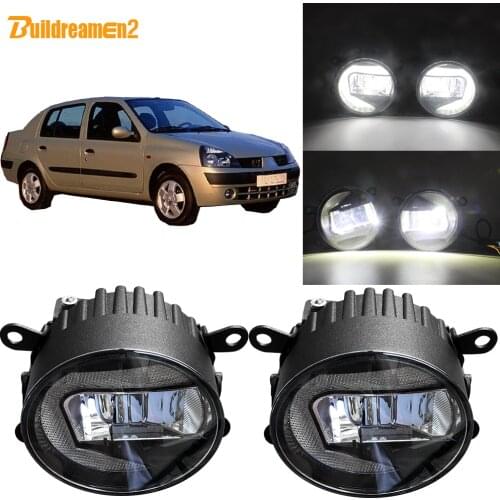 Buildreamen2 For 1998-2015 Renault Thalia Car LED Projector Fog Lamp + Daytime Running Light 90mm Round 12V