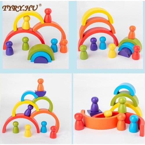 Baby Rainbow blocks Toys Large Creative Rainbow Building Blocks 12Pcs Wooden Toys for kids Montessori Educational Toy