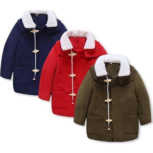 Boys' lambs' wool and cotton-padded overcoat long tweed coat of British style for children