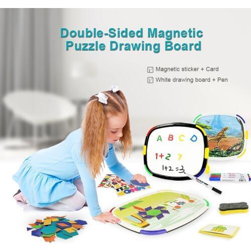 Double Sided Magnetic Puzzle Drawing Board Geometric Dinosaur Cognitive Puzzle Coloring Board Educational Toys for Kids Gift