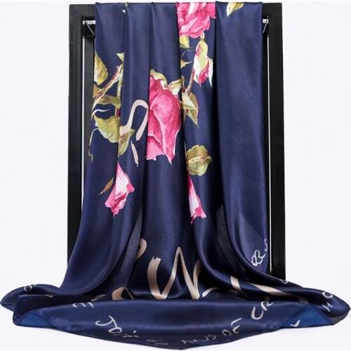 Luxury brand Silk Scarf Women hair neck Square Scarves Ladies Shawl Bandanna 90cm Muslim Hijab foulard soft pashimina rose