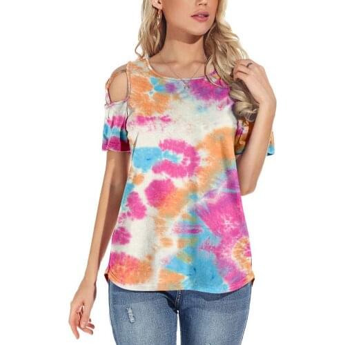 Women Short Sleeve T-shirt Dyeing Sexy Ladies Top Casual Summer Ladies Top Street Wear Square Collar Top
