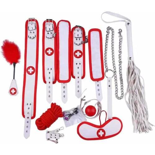 Hot SM Strap Leather Suit 10PCS Cosplay Kits Mouth Ball Leather Whip Torture Instrument Sex Toys sy998