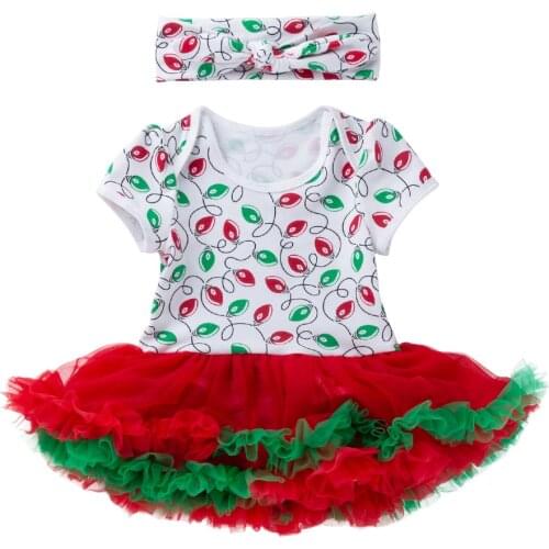 0-24 Months Christmas Day Infant Toddler Baby Girl Short Sleeve Romper Dress Suit-Kids Clothes Petticoat-Colorful Lights