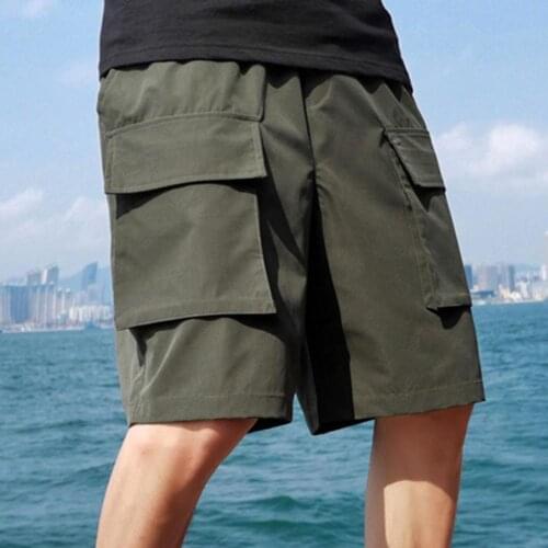 Summer Men Shorts High Waist Solid Color Pockets Drawstring Loose Short Cargo Pants for Sports Quick Drying Male Jogger Shorts
