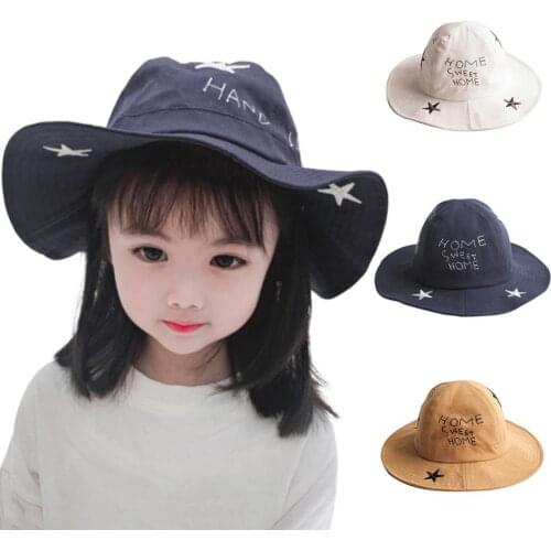 Summer Kids Five-pointed Star Wide Brim Sunhat Outdoor Anti UV Fisherman Hat Caps