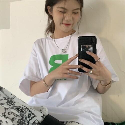 Summer retro letter printing loose short-sleeved T-shirt womens bottoming shirt all-match casual