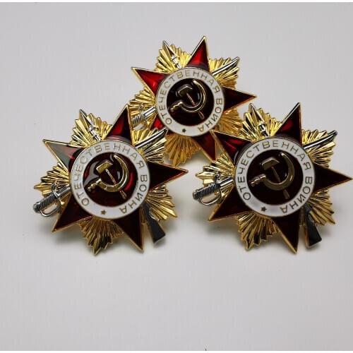 3pcs/lot Soviet Union CCCP Level 1 Patriotic War Medal Brass Red Star Military Emblem Glorious Achievements USSR Honor Badge