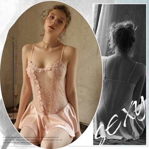 Cute Princess Nightdress Spring Thin Home Wear Lace Mesh Pajamas See-through Backless Erotic Suspender Skirt Adult Sex Clothing