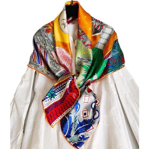 Oversized 100% Silk Scarf Square Shawl Wraps Beach Sunscreen Cape Shiny Smooth 110CM