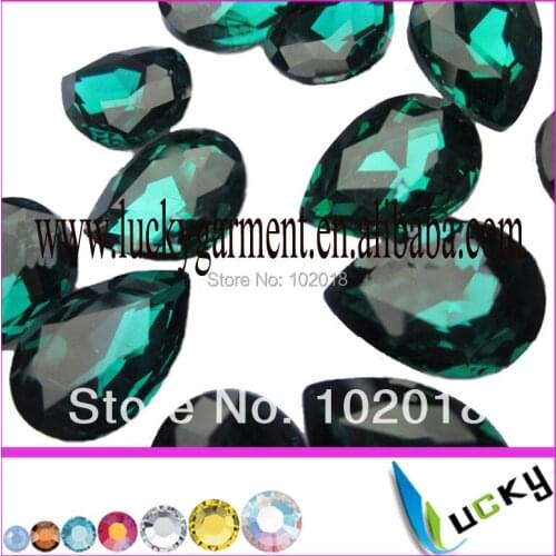 New! Free Shipping! Pear Shape Crystal Fancy Rhinestone 100pcs 13*18mm Emerald Color Pointback crystal strass