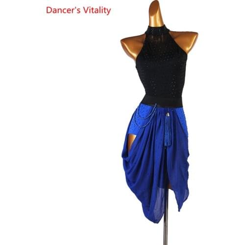 Latin Dance Dress Diamond-Studded Skirt Practice Clothes Profession Custom Female Child Adult Elegant Performance Clothing