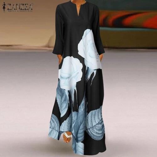 ZANZEA Fashion Floral Printed Long Dress Women Casual Elegant Full Sleeve Sundress Spring Loose Pockets vestidos Tunic