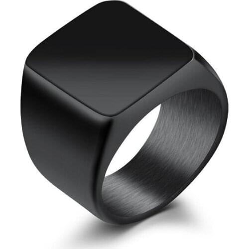 Simple Mens Ring Stainless Steel Square Rings Gold Black Silver Color Punk Charm Fashion Male Jewelry