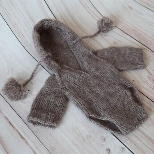 Knitted Baby Hooded Romper with Pom, Baby Hoodie Outfit Infant Clothes Newborn Onesie Jumpsuits Newborn Overalls Photo Props