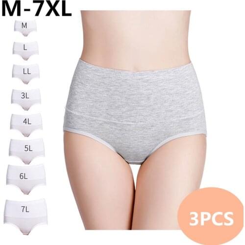 3pcs/lot Women cotton Briefs Solid Panties Abdomen Underwear Soft Female Intimates Underpants High Waist big size 7xl 150kg