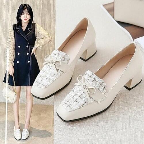 Fashion New Bowknot Square Toe Womens High Heel Shoes Spring And Autumn Hot Selling Temperament Pure Color Loafers