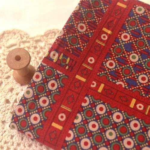 High quality flax cotton fabric Dark red national circle tissu Coat shirt long skirt long gown cheongsam curtain tecido