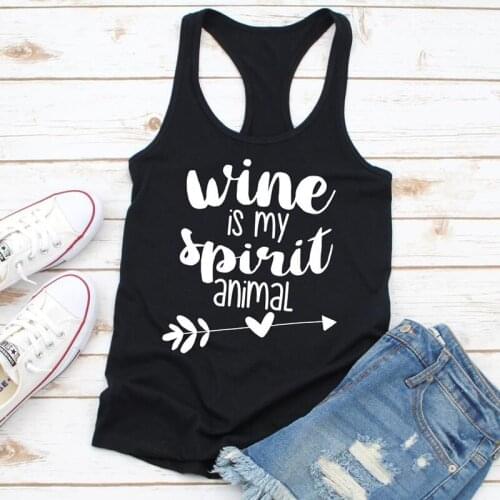 Wine Is My Spirit Animal Tank Funny Day Drinking Tops Women Sarcastic Sleeveless Graphic Alcohol Tanks Shirt