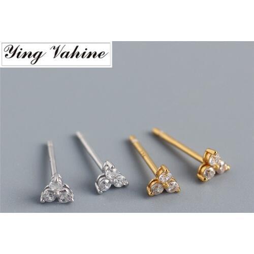 Ying Vahine 100% 925 Sterling Silver Zircon Small Flower Stud Earrings for Women