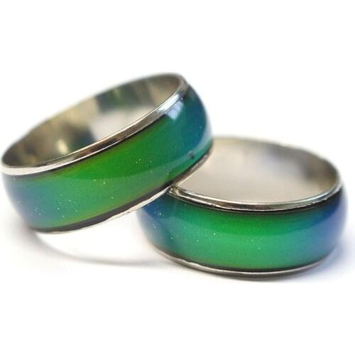 100pcs/Lot Fashion Mood Ring With Box Changing Colors Stainless Steel Mix Size 16 17 18 19 20mm Temperature Reveal Inner Emo