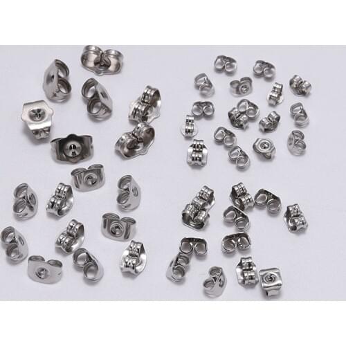 100pcs Stainless Steel Butterfly Ear Back 4 5 6 8mm Metal Earring Stopper Ear Plugging DIY Jewelry Findings Supplies Material