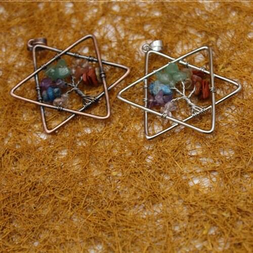 12pcs Natural stone Seven chakracrystal pendant necklace Hexagram Meditation Quartz Treat Crystal Charm for Jewelry Making Free