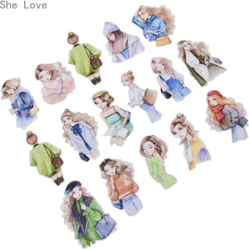Chzimade 16pcs Fashion Cartoon Lady Scrapbook Stickers Stationery School Decoration Craft
