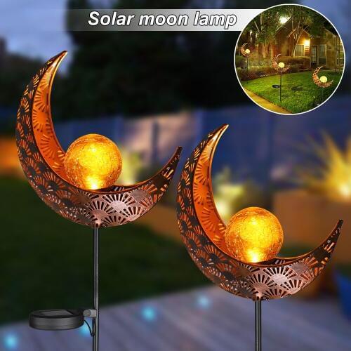 2pcs/pack Led Solar Light Cracked Moon Shape Lawn Garden Yard Lights Solar Powered Waterproof Outdoor Decorative Landscape Lamp