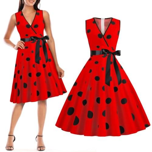 Women 2021 Summer Vintage Print Sashes A-line Party Dress Fashion Sexy Deep V-neck Sleeveless Office Lady Elegant Dress Vestidos