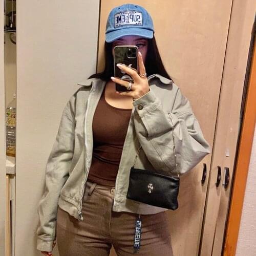 3 Colors Street Style Tooling Texture Heavy Washed Short Oversize Earth Color Jacket Coat