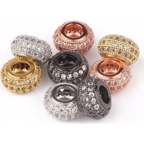 3pcs CZ Beads Metal Brass Micro Pave Cubic Zirconia Rondelle Loose Spacer Beads for Jewelry Making DIY Bracelet Necklace