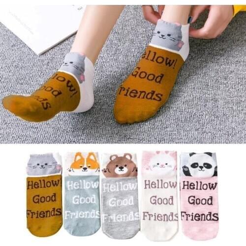[4 Pairs] Summer Women Short Socks Cotton Cartoon Candy Color Socks Streetwear Fashion High Quality Spring Female Boat Socks
