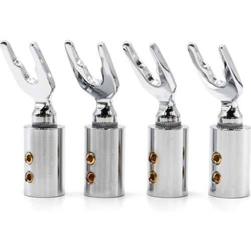 4Pcs Red pure copper rhdoium plated speaker cable connector plug , hi end audio Y spade plug