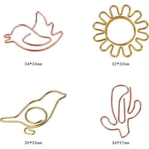 4pc Cactus Plant Paper Clip Bookmark Cartoon Animal Paperclip Decor Stationery Mini Binder Planner Clip Gold Bird Book Clip Pin